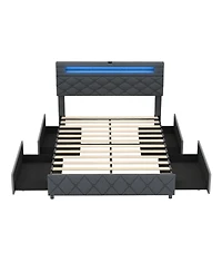 Sugift Bed Frame with Storage Headboard and Wooden Slat Support