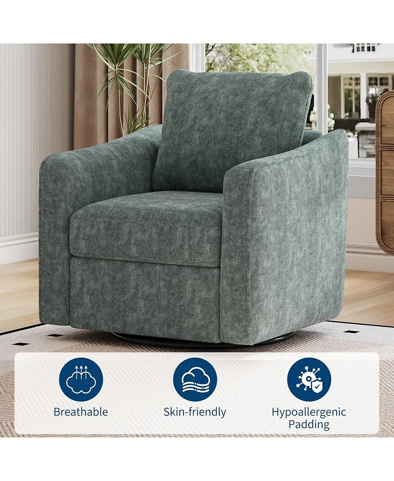gaomon Accent Chair for Living Room, 360° Swivel, Modern Linen Armchair, Comfy Upholstered Seat, Single Sofa