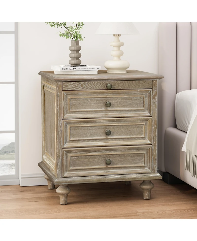 Flynama Chic Luxurious Premium Neutral Nightstand with 4 Drawers Bedroom Bedside Storage Table