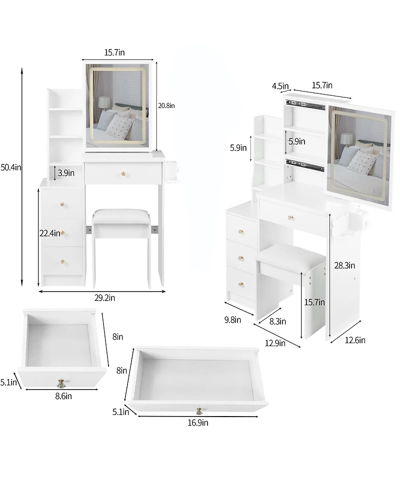 Flynama Elegant Modern Wooden Nightstand with 2 Drawers Finish Bedside Table for Bedroom Living Room