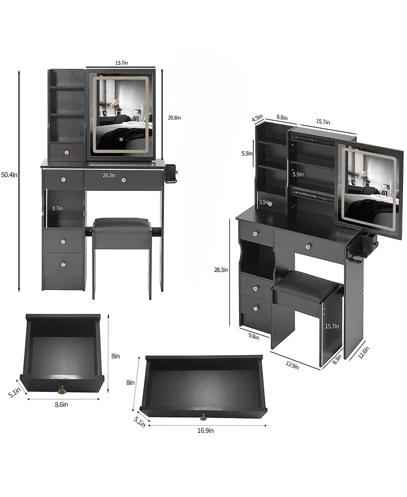 Flynama Small Size Left Drawer Desktop Vanity Table with Minimalist Style for Compact Living