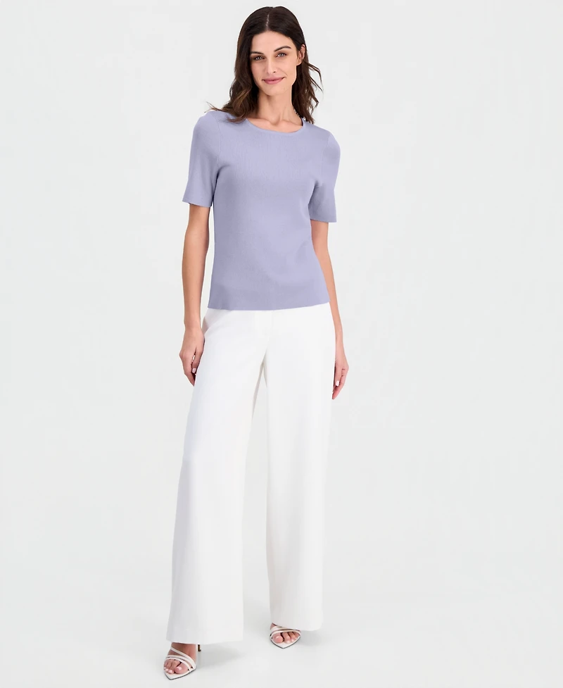 Tahari Asl Women's Fine-Rib Crewneck Sweater T-Shirt, Regular & Petite