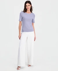 Tahari Asl Women's Fine-Rib Crewneck Sweater T-Shirt, Regular & Petite