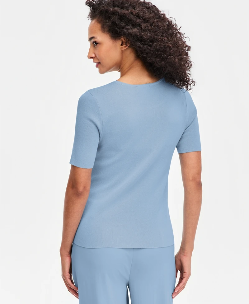 Tahari Asl Women's Fine-Rib Crewneck Sweater T-Shirt, Regular & Petite