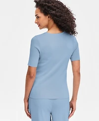 Tahari Asl Women's Fine-Rib Crewneck Sweater T-Shirt, Regular & Petite
