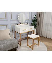 Flynama Elegant Vanity Set with Large Mirror and Padded Stool for Bedroom Makeup and Grooming Activities