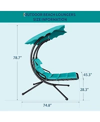 gaomon PeakPursuit Hanging Chaise Lounge Swing Chair with Umbrella Canopy, Patio Lounge Chairs with Stand