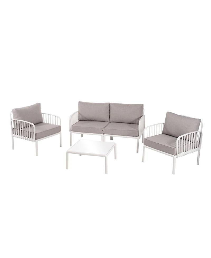 Flynama 5 Piece Modern Outdoor Patio Sectional Conversation Set with Square Coffee Table Waterproof Thick Cushions