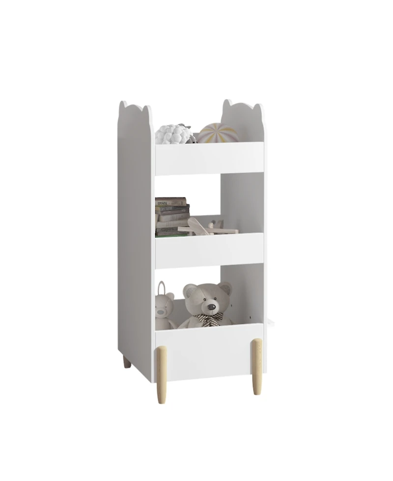 Rainsken Bear Shaped Wooden Bookcase, Kids Book Display Shelf with Chalkboard Side and 3-Tier Storage for Playroom, Bedroom, Kindergarten