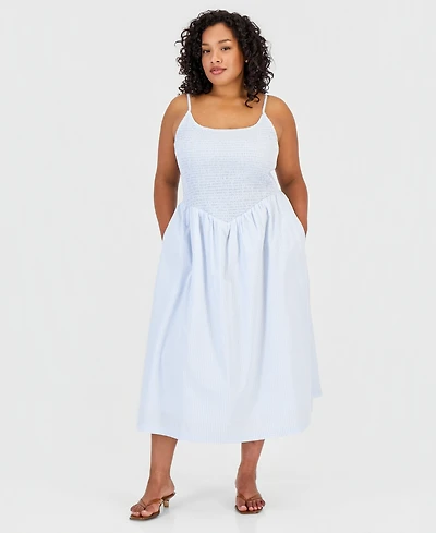 And Now This Trendy Plus Printed Smocked Cotton Midi Dress, Macy's Exclusive
