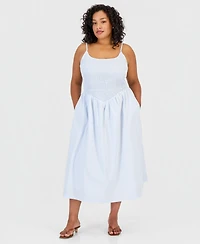 And Now This Trendy Plus Printed Smocked Cotton Midi Dress, Macy's Exclusive