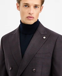 Ted by Baker Men's Modern-Fit Burgundy Plaid Suit Separate Double-Breasted Jacket