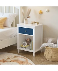 Flynama Chic Luxurious Premium Navy Nightstand with Storage Space Bedroom Bedside Storage Table