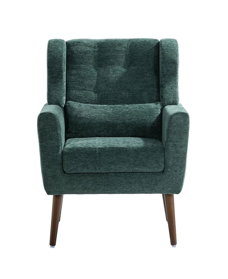 Rainsken Chenille Accent Chair, Modern Upholstered Armchair with Waist Pillow and Tapered Wooden Legs for Living Room