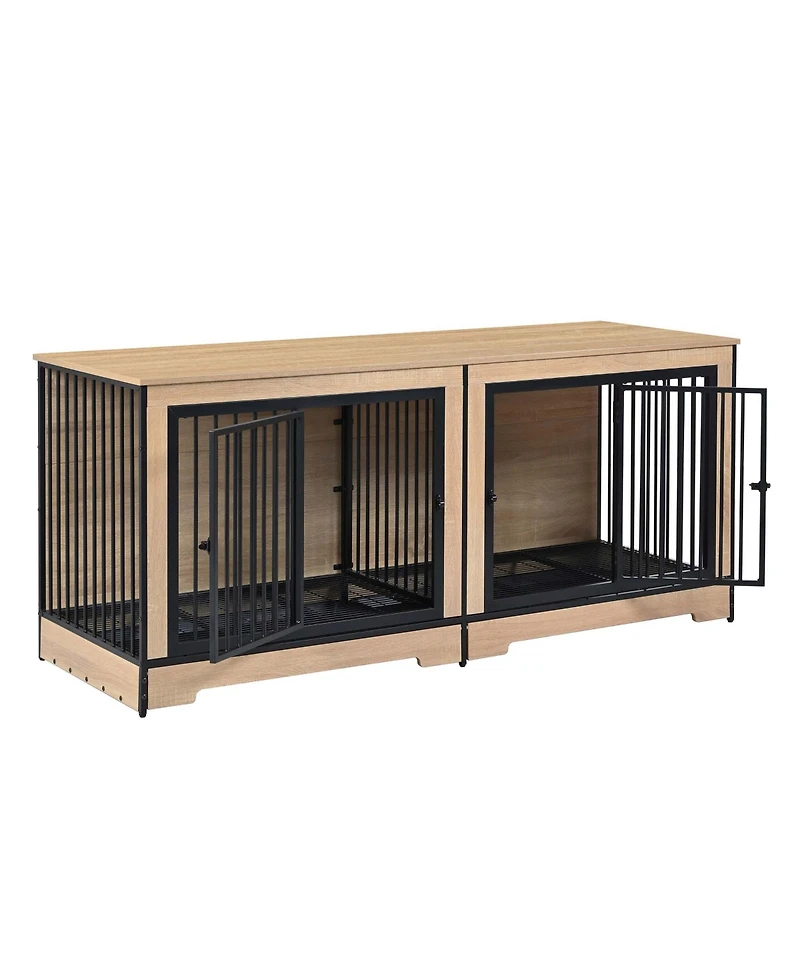 Aostirmotor Double Room Dog Crate Furniture – Xl Wooden Kennel with Trays for 2 Large Dogs