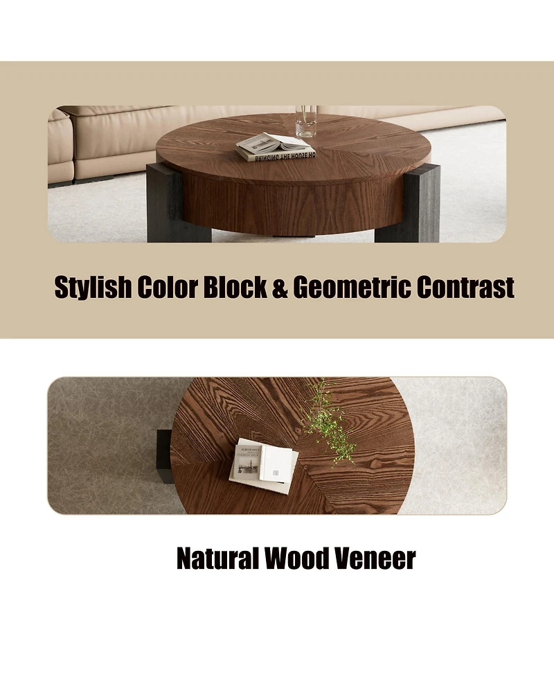 Rainsken Round Coffee Table with Hidden Storage