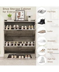 gaomon Farmhouse Narrow Slim Shoe Cabinet, 2 Flip Drawers for Entryway Organization