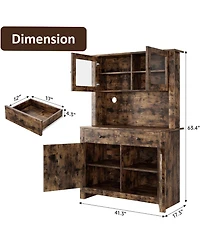 gaomon Kitchen Cabinet with Microwave Stand & Drawers, Large Storage Hutch Adjustable Shelves, Freestanding Coffee Bar Station for