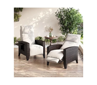 gaomon Wicker Recling Patio Chair with Independent Adjustable Back and Footrest Air Pump Lay Flat Reclining Outdoor Recliner