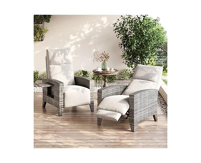 gaomon Wicker Recling Patio Chair with Independent Adjustable Back and Footrest Air Pump Lay Flat Reclining Chair Outdoor Recliner Chair