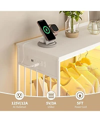 gaomon Dresser with Hanging Rack, Reversible 6 Drawers Led Lights & Charging Station, Fabric Closet Dressers Chest of