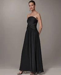 Donna Karan New York Women's Strapless Chiffon Fit & Flare Gown Dress with Front-Twist