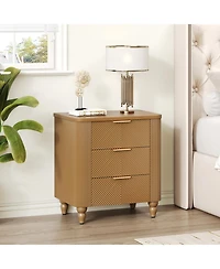 Flynama Elegant Modern Wooden Nightstand with 3 Drawers Natural Finish Bedside Table for Bedroom Living Room