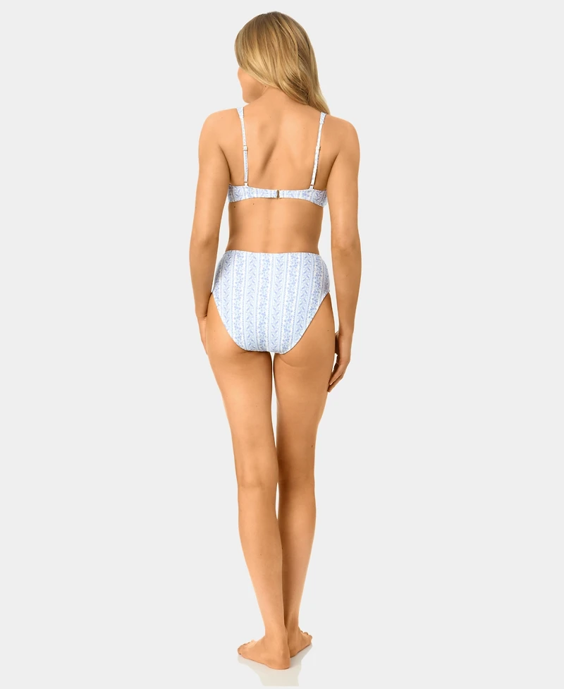 California Waves Women's Toile Stripe Knot Front Swim Bikini Top