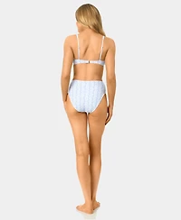 California Waves Women's Toile Stripe Knot Front Swim Bikini Top