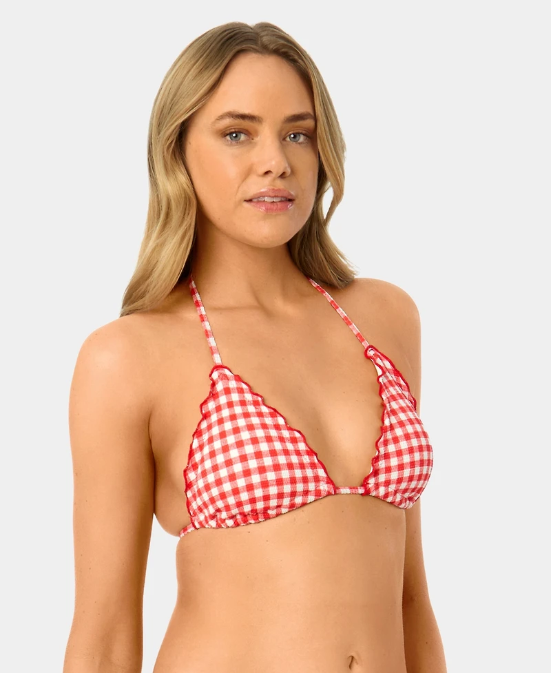 California Waves Women's Gingham Lettuce Edge Trim Swim Bikini Top