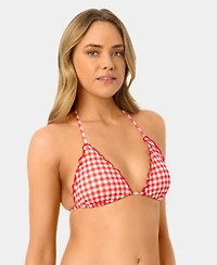California Waves Women's Gingham Lettuce Edge Trim Swim Bikini Top