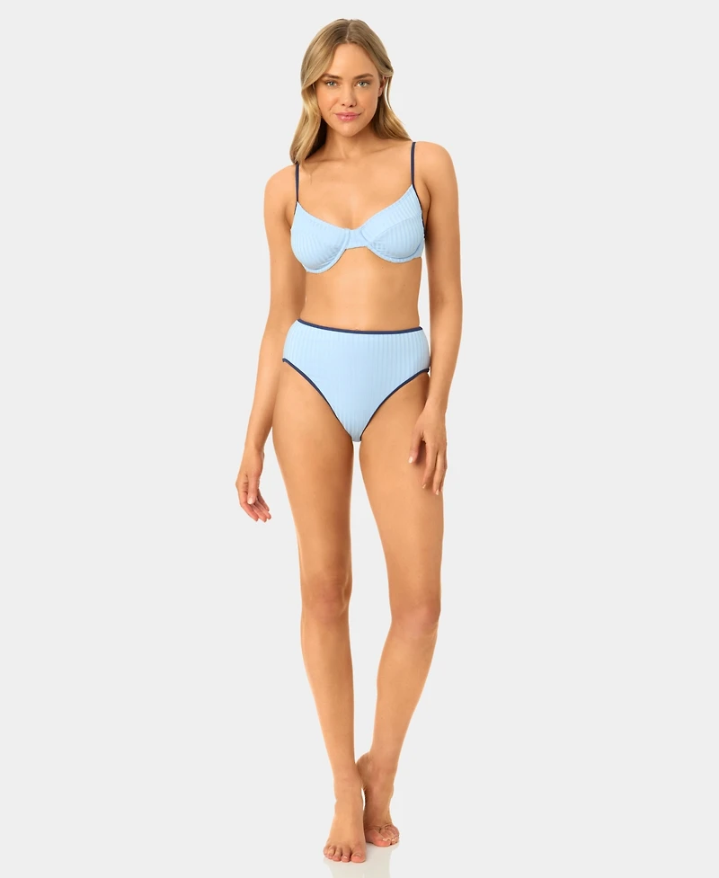 California Waves Women's Solid Seamed Contrast Binding Swim Bikini Top