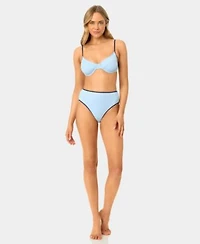 California Waves Womens Solid Seamed Contrast Binding Swim Bikini Top High Waist Contrast Binding Swim Bottoms