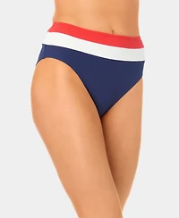 California Waves Women's Color-Block Mini Rib Banded High-Waist Swim Bottoms