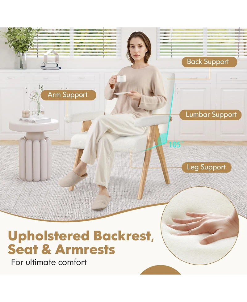 Sugift Mid Century Modern Accent Chair with Rubber Wood Frame and Padded Armrests