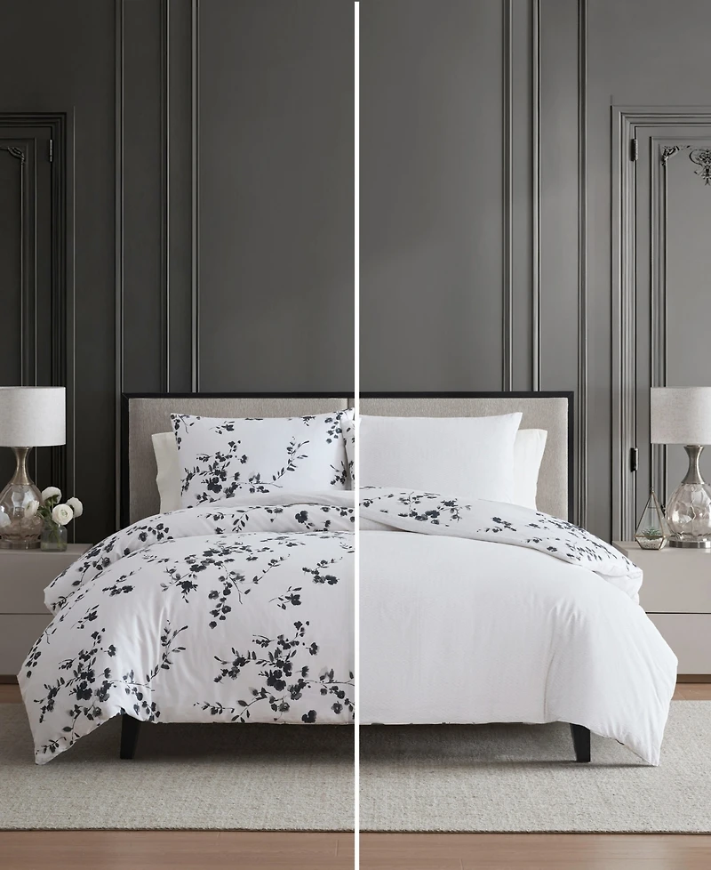 Vera Wang Noir Bouquet Cotton 3-Pc. Duvet Cover Set