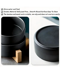 Aronkl Ceramic Cat Dog Bowl Set With Stand Anti Slip 2 Bowls Dishwasher Microwave Safe Raised For Food Water