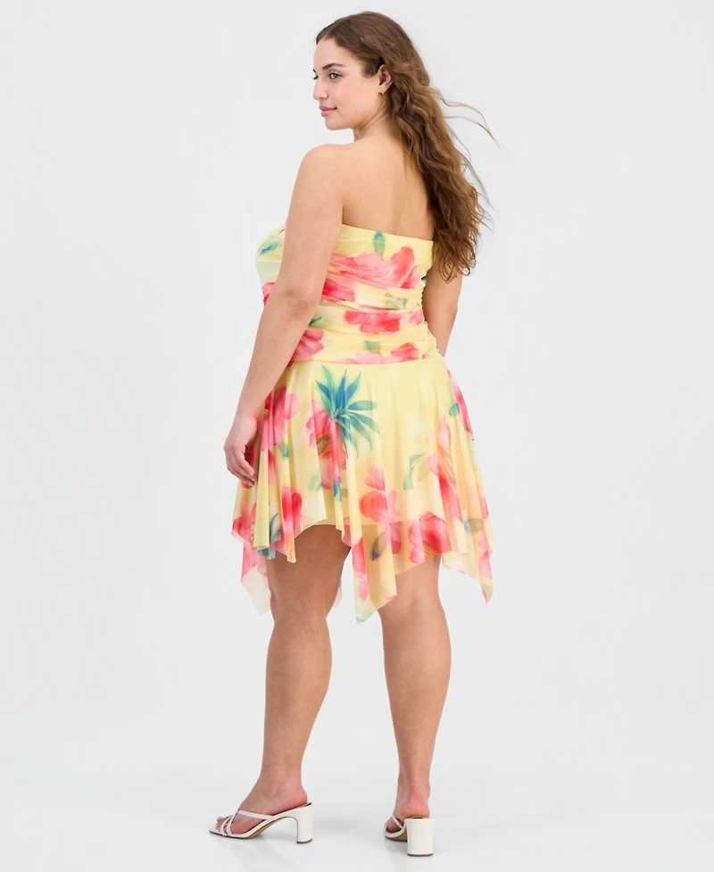 Madden Girl Trendy Plus Floral-Print Drop-Waist Mini Dress