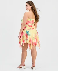 Madden Girl Trendy Plus Floral-Print Drop-Waist Mini Dress