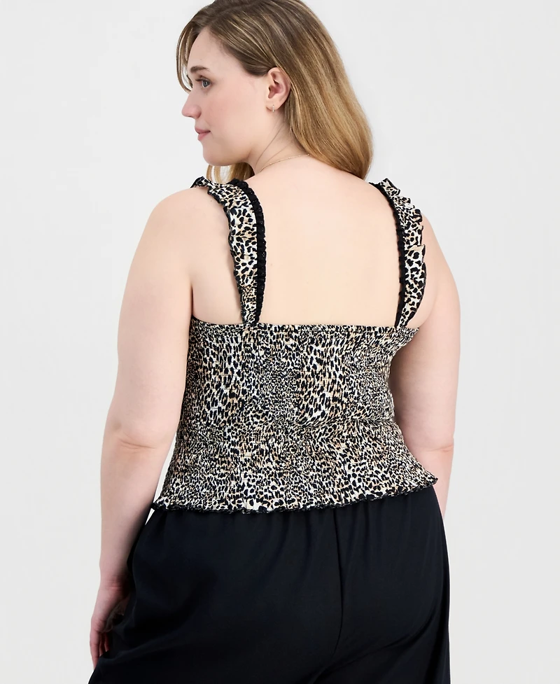 Full Circle Trends Trendy Plus Printed Smocked Sleeveless Top