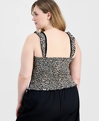 Full Circle Trends Trendy Plus Printed Smocked Sleeveless Top