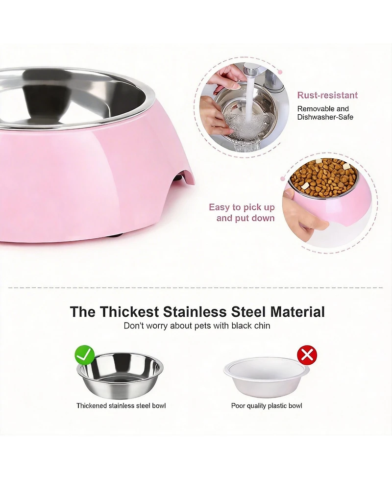 Aronkl Stainless Steel Pet Feeder Set 2 Non-Slip Bowls Elevated Stand Food Water for Kittens