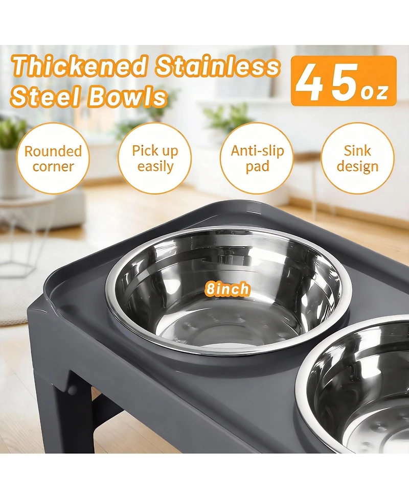 Aronkl Adjustable Elevated Dog Bowl Stand with 2 Stainless Steel Bowls & Pet Scoop
