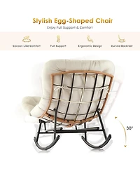 gaomon 2Pcs Papasan Rocking Chair with Foot Rest, Oversized Papasan Chair with Thick Removable Cushion and Metal Frame, Pe Rattan Rocker - Beige