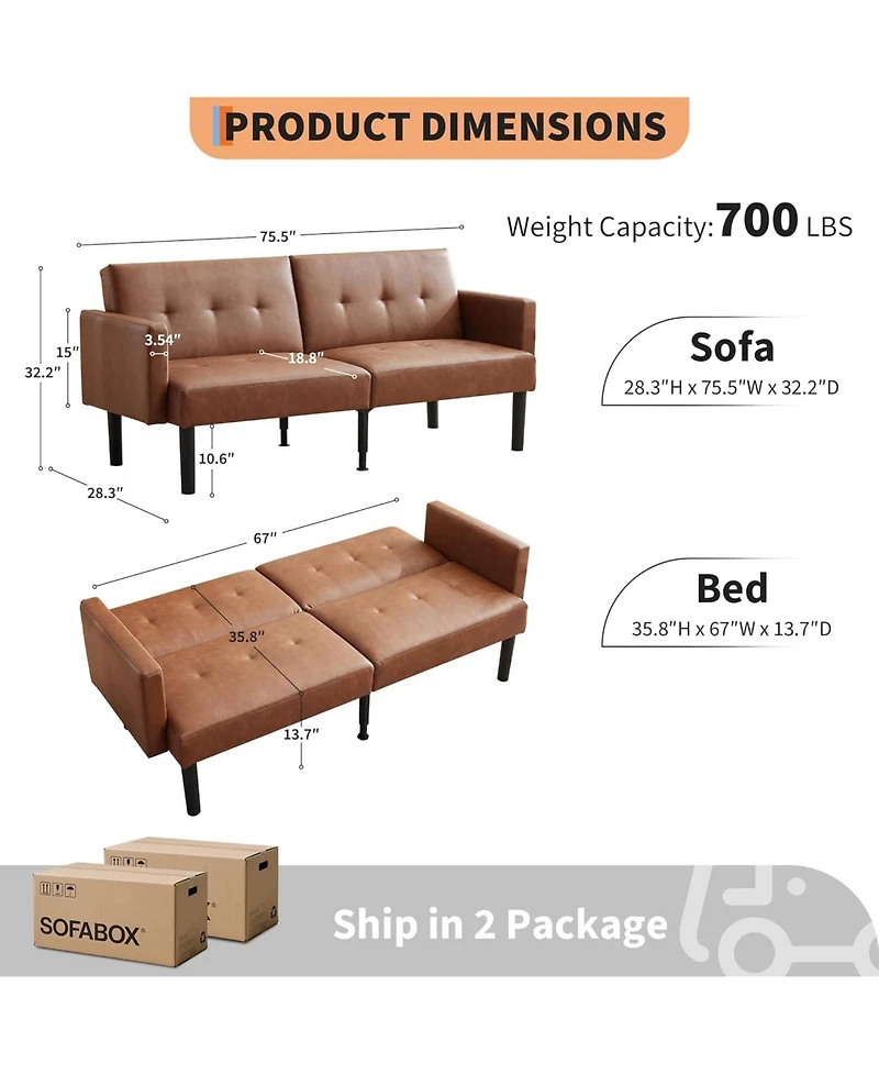 gaomon Convertible Futon Sofa Bed, 75.5" Linen Flannel Loveseat Couch Bed With Solid Wood Legs & 700lbs Capacity