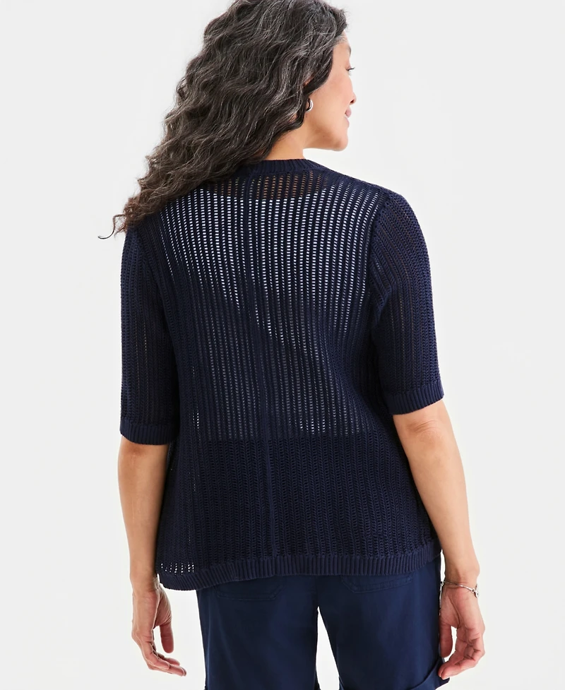 Style & Co Women's Cotton Open-Front Elbow-Sleeve Cardigan, Exclusively at Macy's