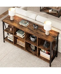 gaomon Entryway Console Table, 3 Tier Industrial Metal Sofa Table with 8 Cube Storage Organizer, Behind Couch Table, Hallway Table for Entry, Living