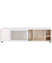 Aostirmotor Modern Cream White Tv Stand & Cat Litter Box Enclosure with Sliding Door
