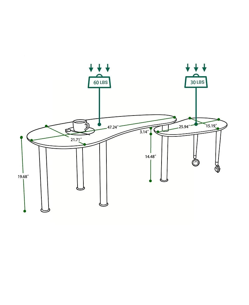 Rainsken 360° Rotatable Coffee Table, Nesting Coffee Tables with Swivel Function