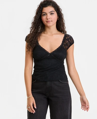 Self Esteem Juniors' Lace Cap-Sleeve Top